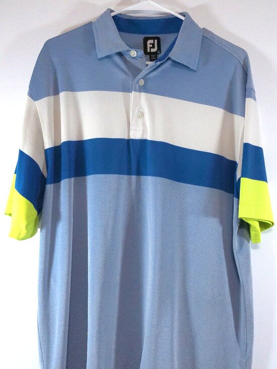 FootJoy Other - FootJoy FJ Men’s Golf Polo Shirt Large Blue White Stripe Short Sleeve Perform